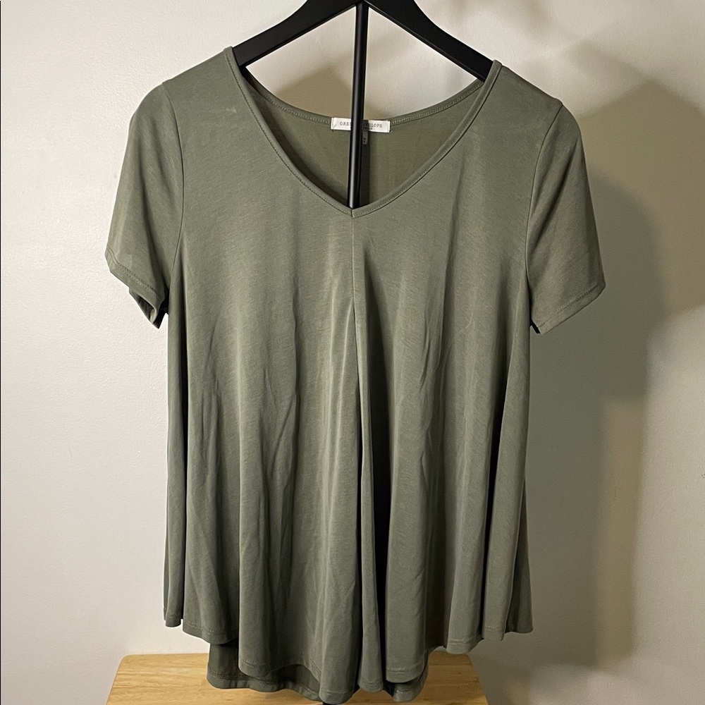 Green Envelope Olive Short Sleeve V-Neck Tee